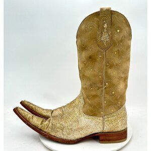 Tres Garcia Men Size 10 Carmel Brown Gold Leather Suede Pointed Toe Cowboy Boot